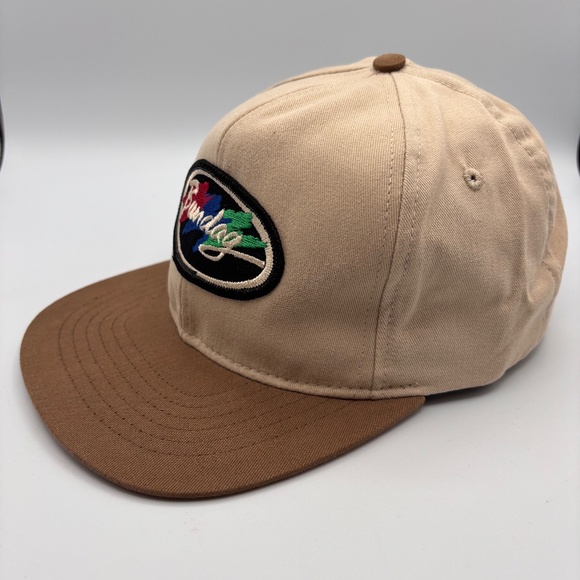 Vintage Bandag Tires Artsy Embroidered Logo Retro Beige/Tan Snapback Hat - Picture 2 of 7